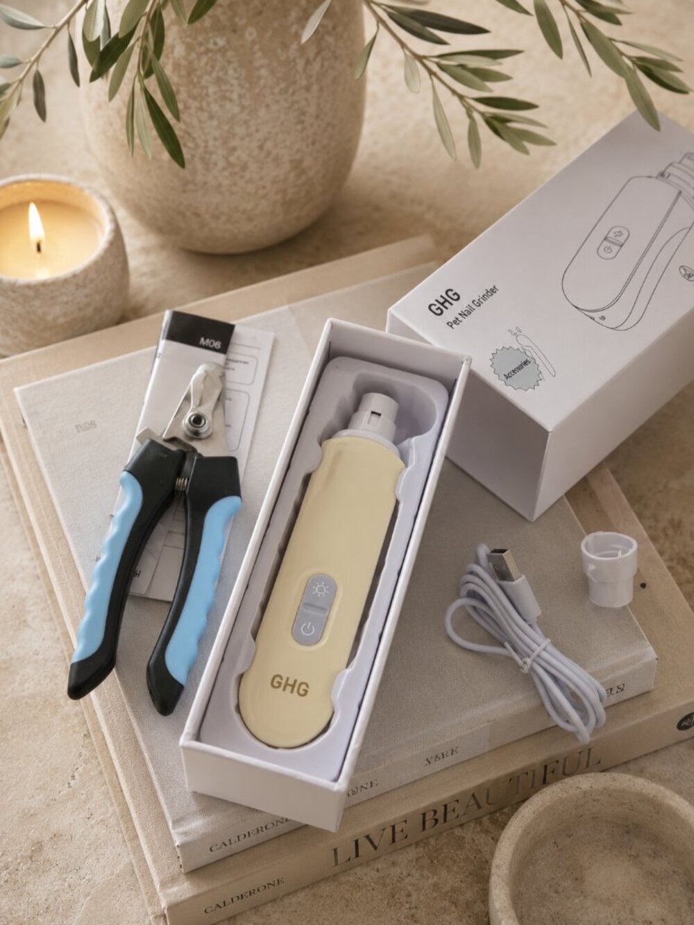 GHG Dog Nail Grinder Kit Rechargeable LED Pet Trimmer Clippers NIB